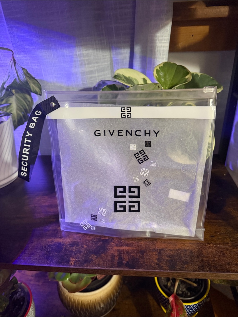 Givenchy Transparent Security Bag with White Trim and Black Logo